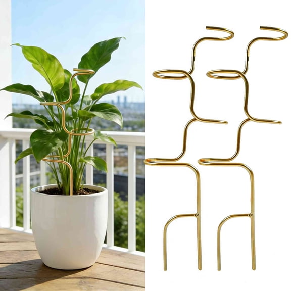 2Pcs Plant Stakes, Metal Plant Support Stakes for Indoor Plants, Potted Stem Climbing Holders, Plant Sticks Support for Indoor Monstera Tomato Orchid Potted Plants Flower (Gold)