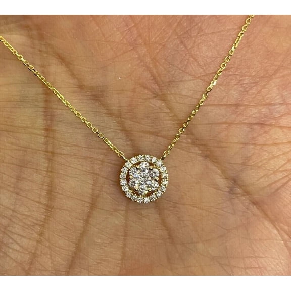 Forever Jewels 1Ct Round Cut Moissanite Halo Cluster Women Pendant 14K Yellow Gold Plated