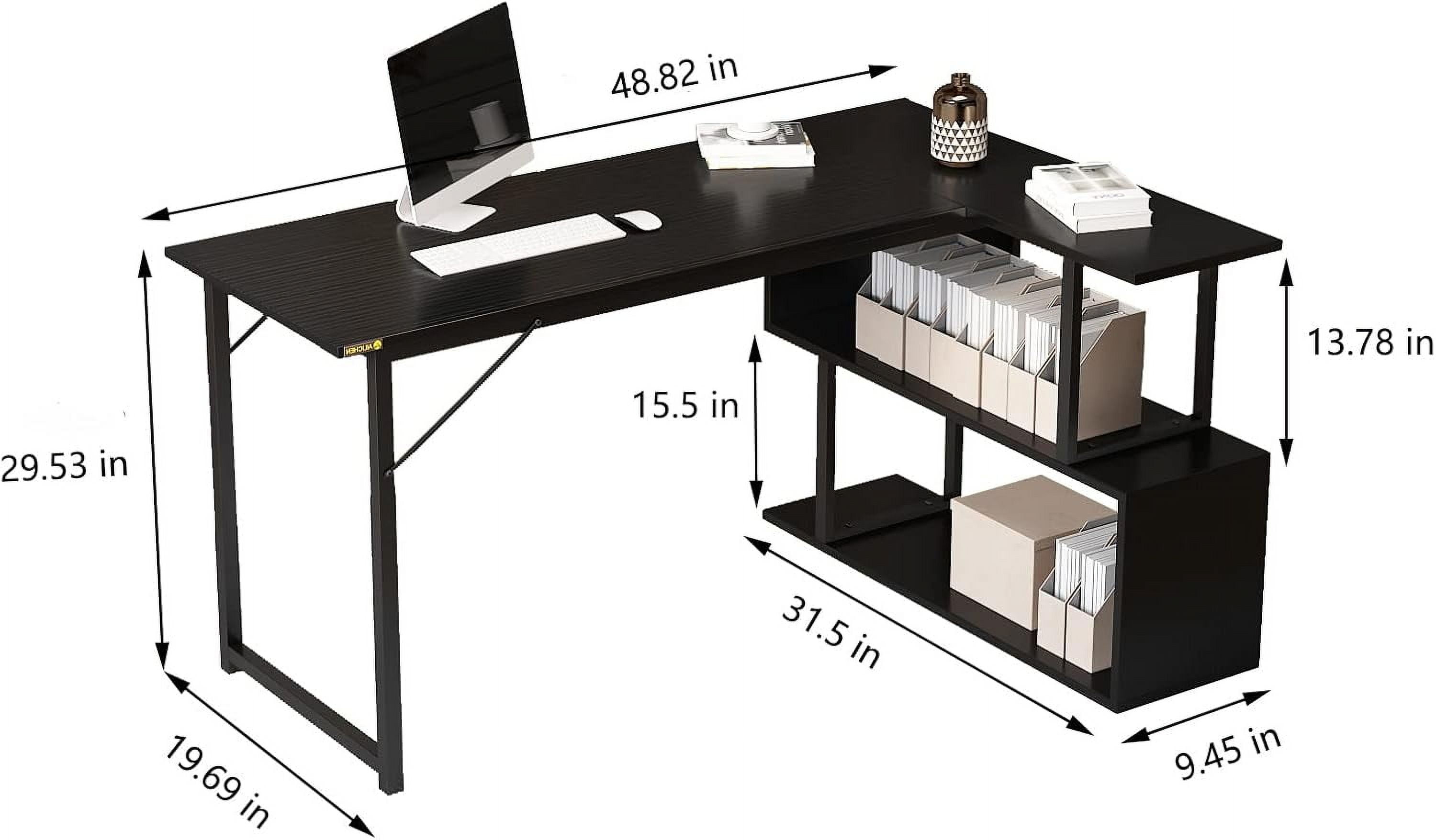 L Shaped Computer Desk with 2 Shelves Bookshelf, Modern Corner Computer Desk with Storage, Office Desk Study Table Writing Desk for Home Office