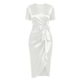 thumbnail image 7 of Ayolanni Twisted Summer Dresses for Women Short Sleeve Solid V-Neck Maxi Cocktail Dress Formal Bodycon Wedding Guest Belted Elegant Sundress White L, 7 of 7