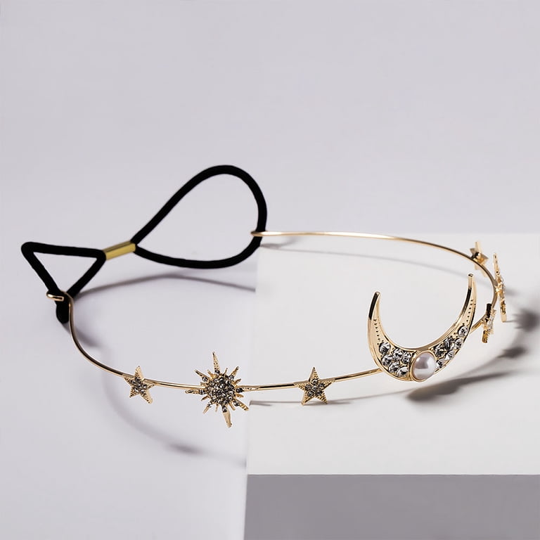 EXHUMKY 1Pc Stars Moon Crown Rhinestone Tiara Bridal Hair  display picture 3