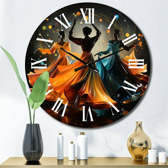 Designart "Dance of Elegance Yellow and White Ensemble II" Landscapes Oversized Wall Clock
