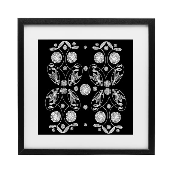 Stupell Industries Eclectic Symmetrical Flower-Like Patterns Black Framed Print Under Glass, 13 x 13, by El Perkin