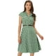 thumbnail image 1 of Vestido a cuadros retro con cinturón y manga casquillo frontal con botones para mujer Verde M, 1 of 5