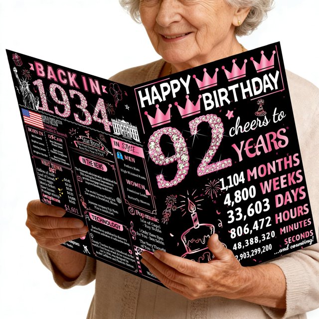 Tarjeta de cumpleaños Joycard, decoración de 92 cumpleaños para mujer