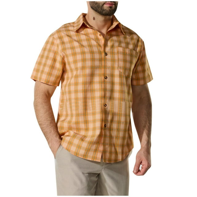 YanHoo Short Sleeve Button Down Shirts for Men Plaid Business Casual Short Sleeve Button Up Tee Shirts