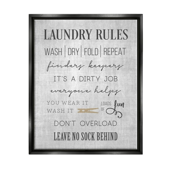 Laundry Room Rules Family List Typography Graphic Art Jet Black Framed Art Print Wall Art