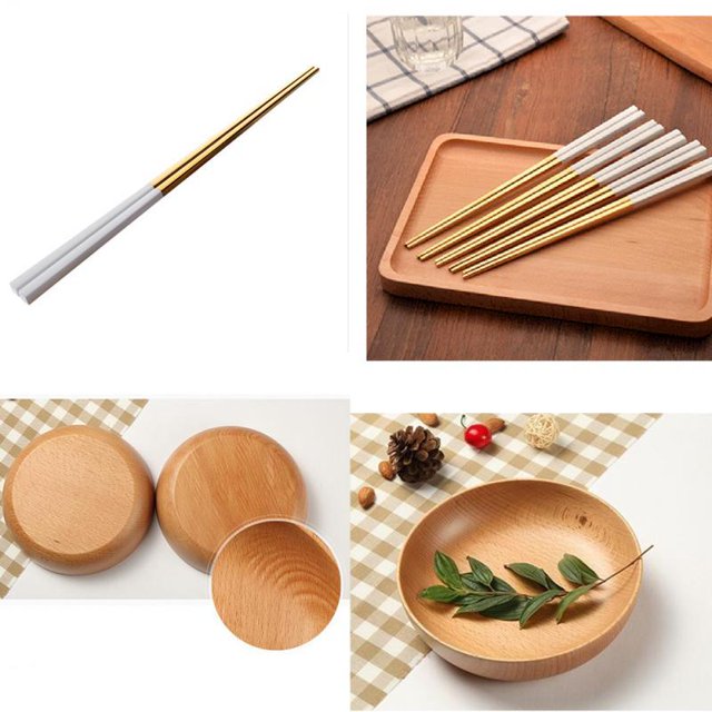 1 Par de Palillos de material acero Inoxidable con Cuenco de Aislamiento Térmico para Comidas Paella Macarena Cuenco de suministros de cocina