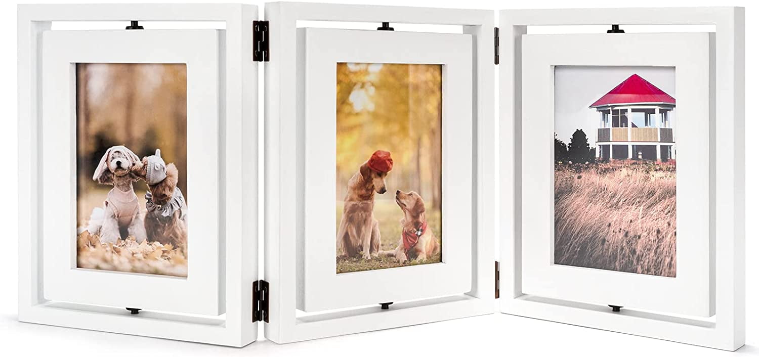 ORIVAN 2 Pack 4x6 Double Picture Frames Hinged Folding Photo Frames with  Glass Vertical Stand Frames (White)