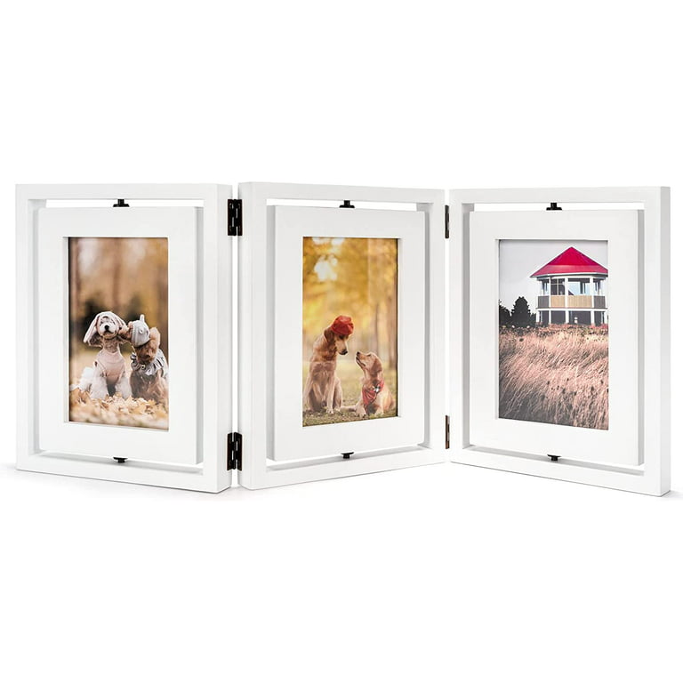 Sfugno 4x6 Picture Frame Rustic Wood Hinged Folding Triple Picture Frames  Collage, Double-Sided Display Rotatable High Definition Glass Photo Frame