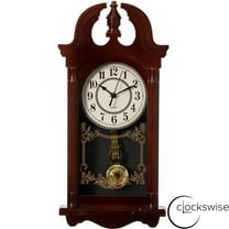Clockswise 20" Plastic Grandfather Clock Realistic Wood-Grain Finish with Swinging Pendulum and Chiming Sound Battery-Operated Decorative Wall Accent for Home Office Living Room Kitchen Hallway