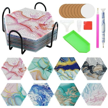 GJX Car Cup Coasters,Diamond Art Cork Coasters,8-Piece Set with Holder