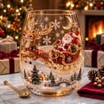 thumbnail image 6 of Qocolcyl 3D Embossed Glass Stemless Wine Cup Santa Reindeer Christmas Tree Snowflake Candle Holder, Indoor Outdoor Tabletop Festive Decor, Xmas Christmas Decorations Ornament Holiday Gift, 6 of 7