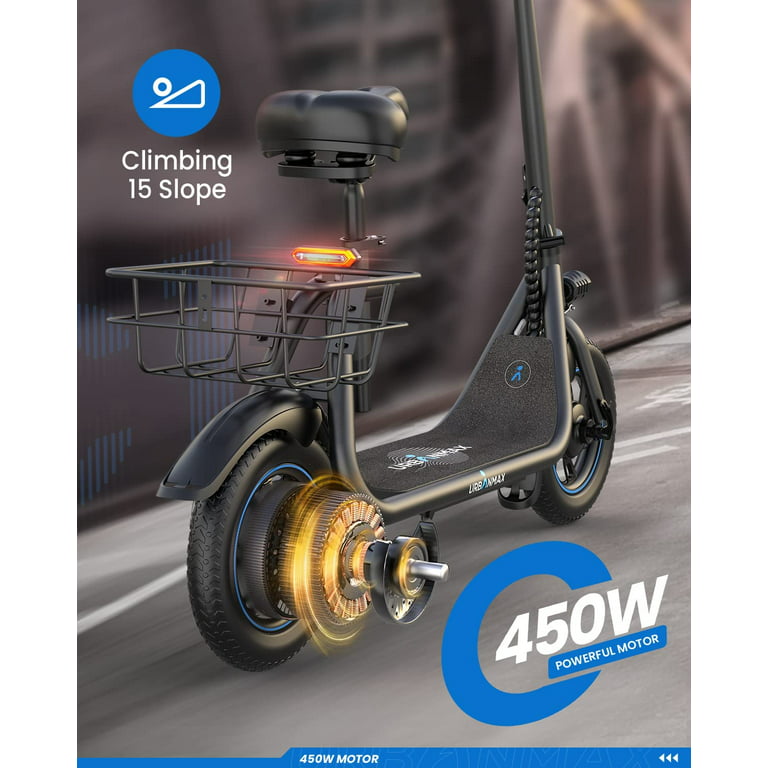 URBANMAX C1 Electric Scooter with Seat, 450W Powerful Motor up to 22 Miles  Range, Folding Electric Scooter for Adult Max Speed 15.5Mph, Electric  Scooter-Blackfor Commuting with Basket
