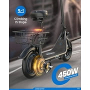 URBANMAX C1 Electric Scooter with Seat, 450W Powerful Motor up to 22 Miles Range, Folding Electric Scooter for Adult Max Speed 15.5Mph, Electric Scooter-Blackfor Commuting with Basket