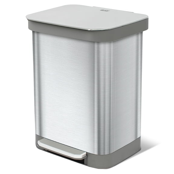 Glad Step Trash Can, Series 2 Soft Close Garbage Bin with Odor Protection, 13 Gal, Silver