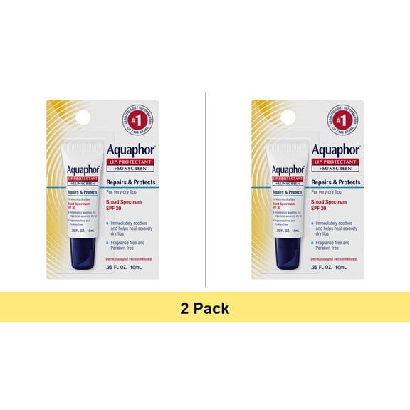 Aquaphor Lip Protectant   Sunscreen Lip Balm SPF 30, 0.35 oz - 2 Pack