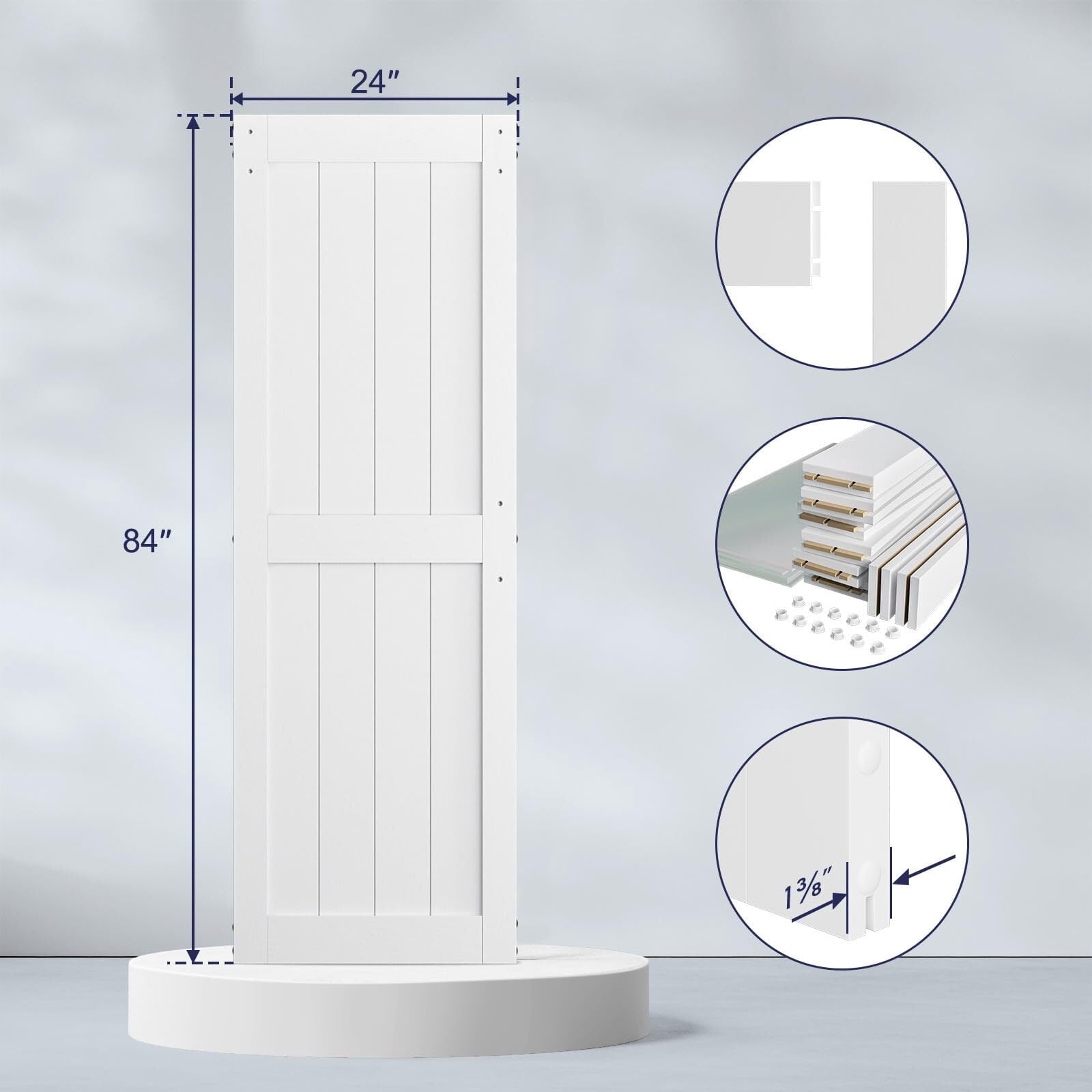 Easy4Home 24"x 84" Sliding Barn Door With 4ft Black Sliding Door Hardware Kit & Handle