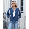 thumbnail image 3 of Zeagoo Women's Varsity Jacket Lightweight Bomber Jackets Spring 2 Pockets Button-up Casual Moto Fashion Baseball Outwear, 3 of 5
