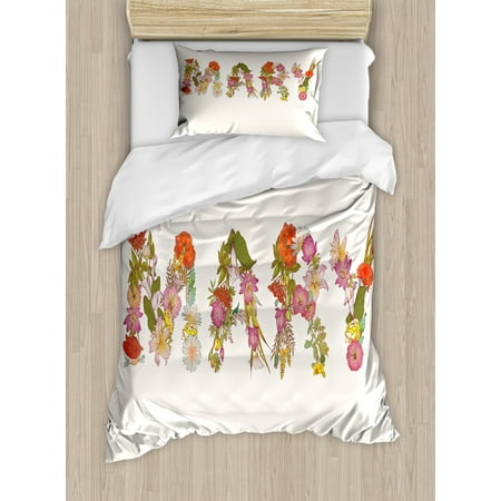 Twin Daisy Flowers Mary Twin Size Duvet Cover Set, Blossoming Flowers with Daisies Roses and Poppies Traditional Well Known Girl Name, Decorative 2 Piece Bedding Set with 1 Pillow Sham, Multicolor, by Ambesonne ()