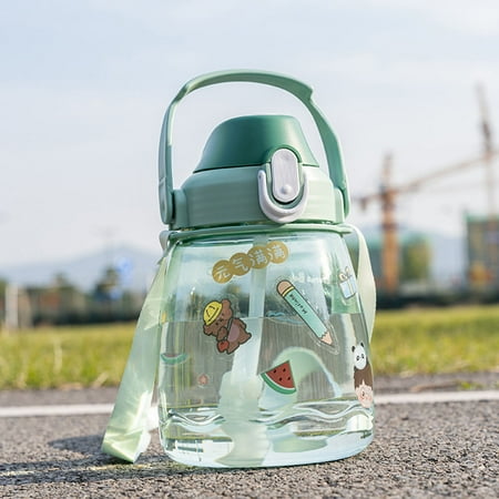 

Large Capacity Portable Water Bottle with Straw and Backing Strap for Outdoor