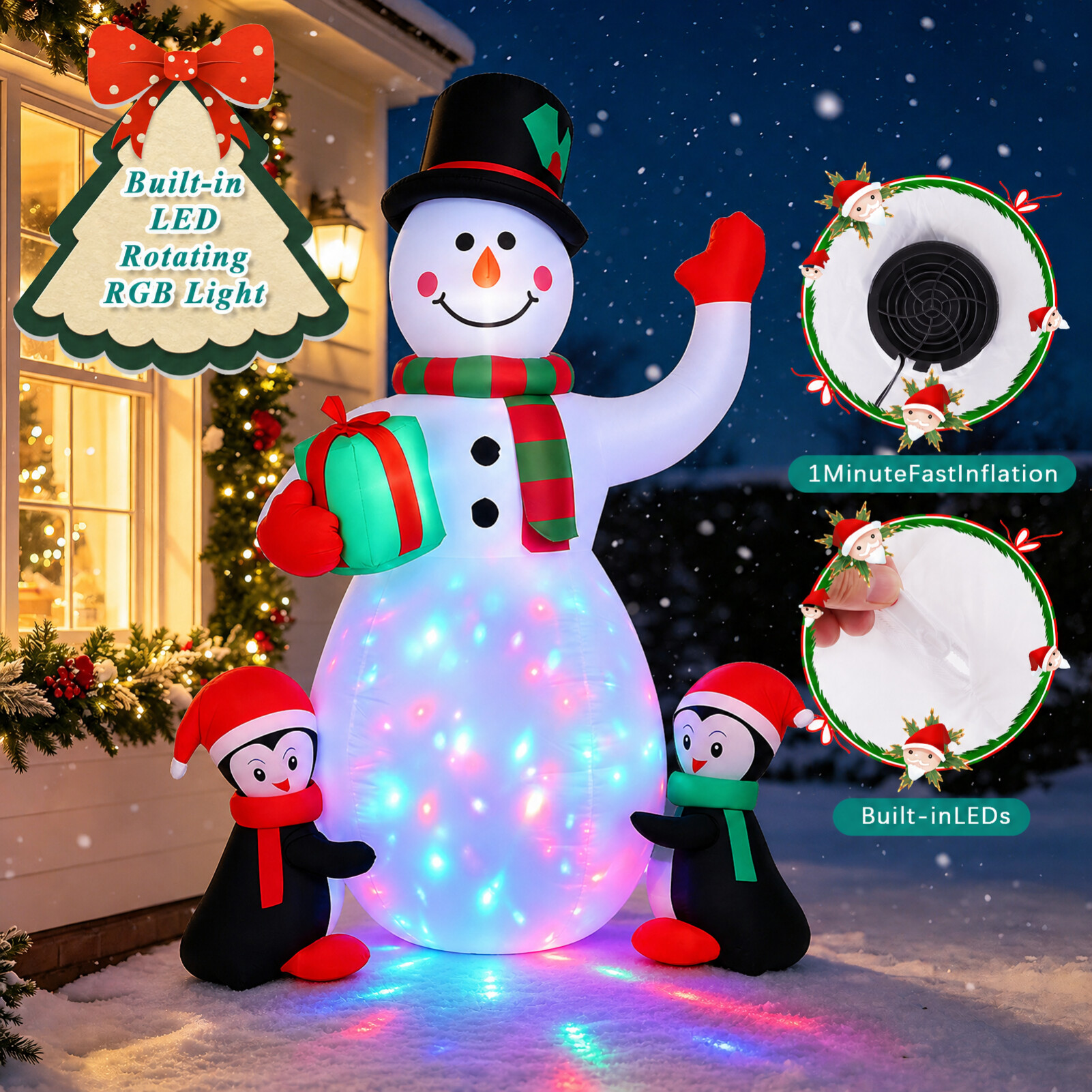 Justpe 6.5-Foot Christmas Inflatable Snowman with Penguins photo 4