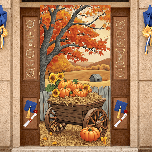 Autumn Theme Harvest Banner Decorative Farm Backdrop Thanksgiving Pumpkin Rustic Design for Fall Decoration Seasonal Celebration