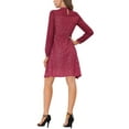 thumbnail image 3 of INSPIRE CHIC Women's Mock Neck Sheer Long Sleeve Flared Gilding Star Shiny Dress XS Burgundy, 3 of 5