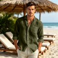 thumbnail image 2 of JoveMarine Polo Shirts for Men Long Sleeve Button Down Cotton Linen Casual Front Button Closure Solid Color,Army Green L, 2 of 8