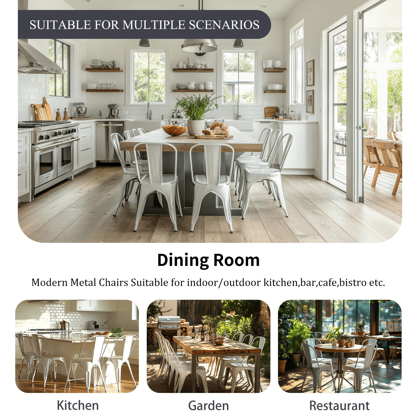 SOLEGGIATA Metal Dining Chairs Set of 2 Iron Stackable Industrial Tolix Style Farmhouse Kitchen Cafe Arctic White