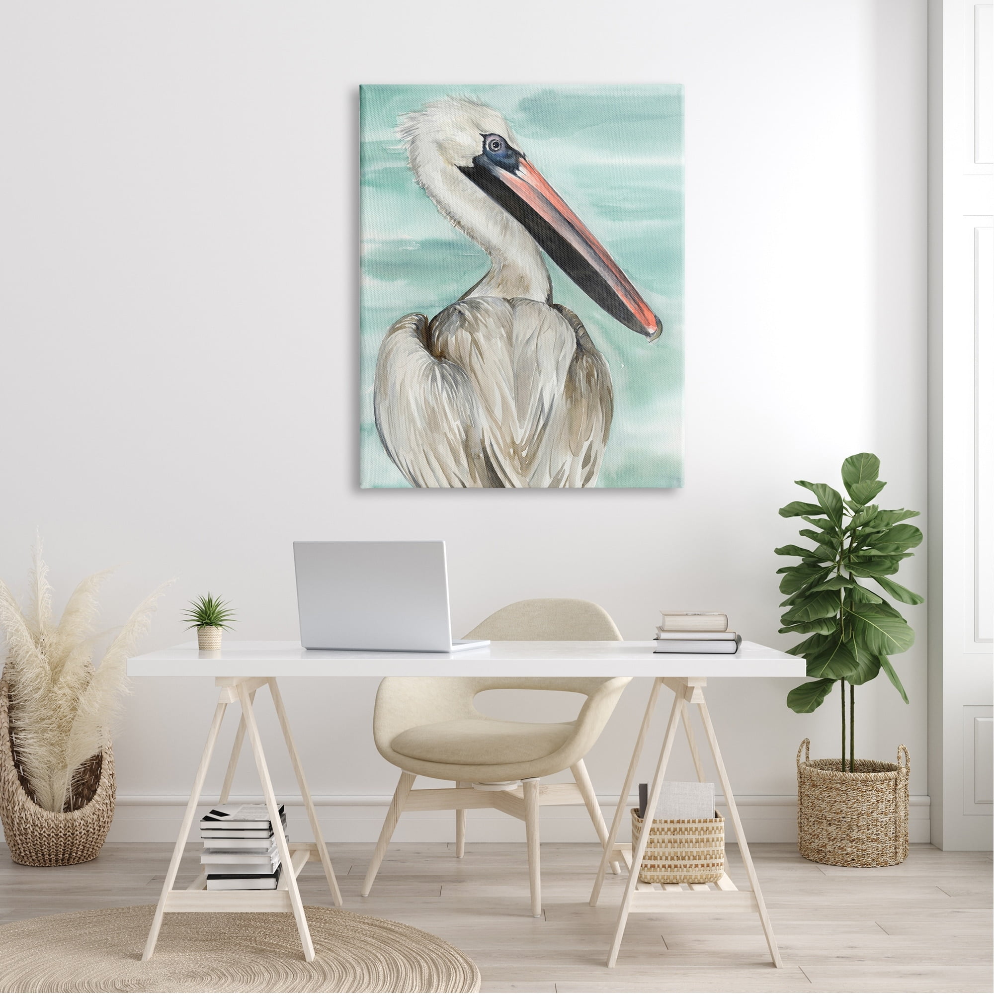 Stupell Industries White Coastal Pelican Watching Calm Water Sea Painting, 36 x 48, Design by Jennifer Paxton Parker
