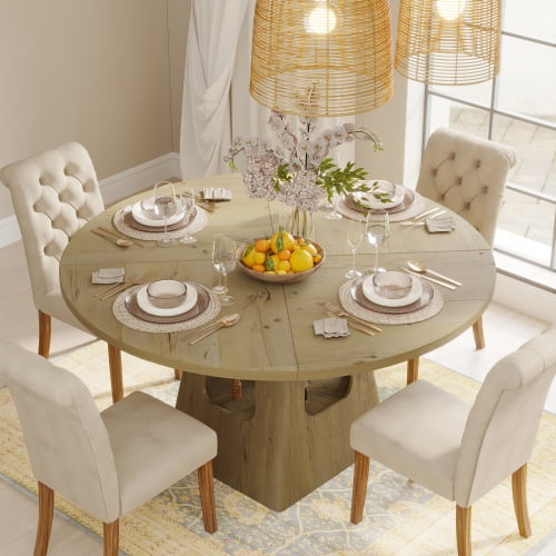 Mesa de comedor redonda para mesa de comedor redonda de 4-6,47 pulgadas con mesa de madera y base de almacenamiento (solo mesa)