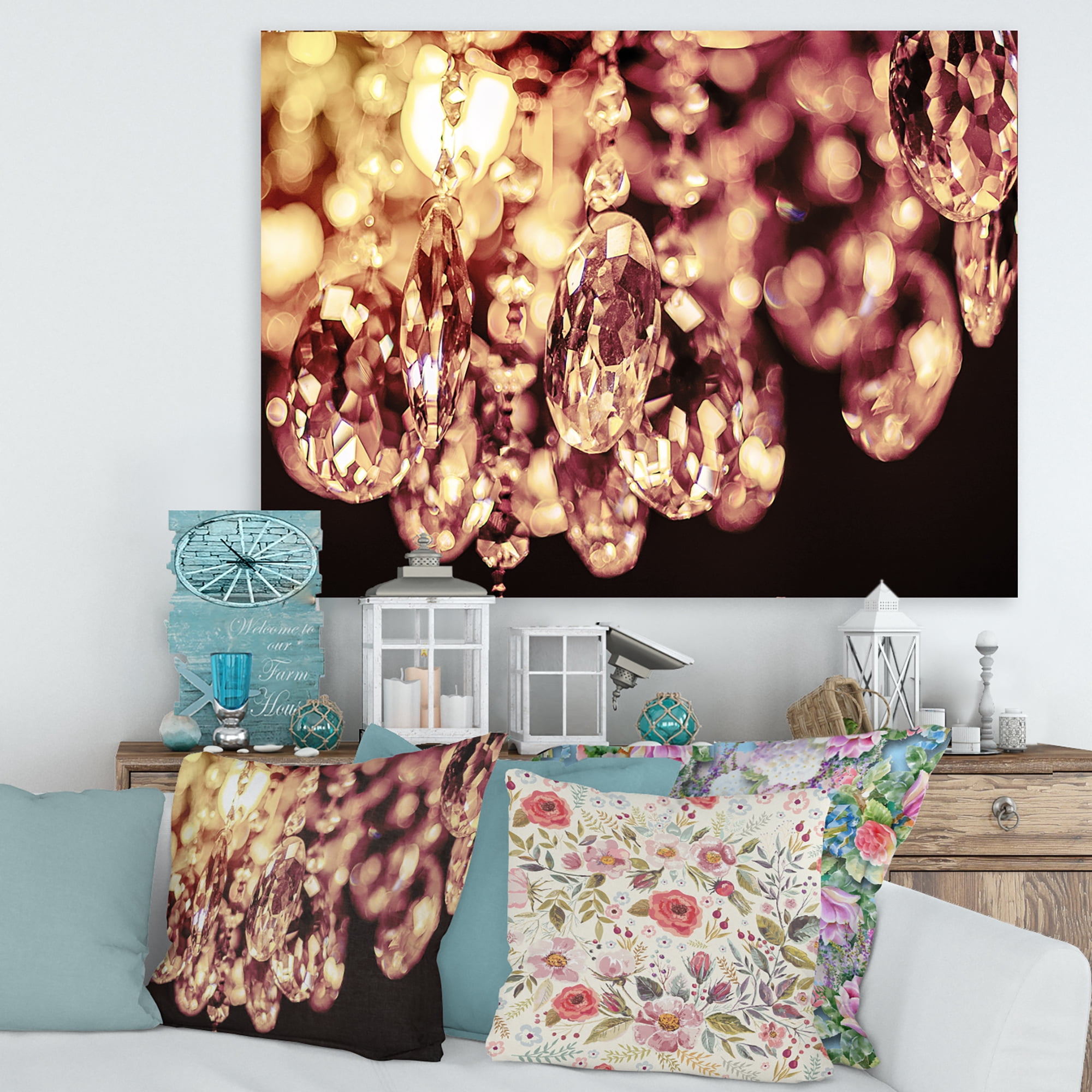 Designart ' Chandelier With Chrystak Hanging ' Modern Canvas Wall Art Print