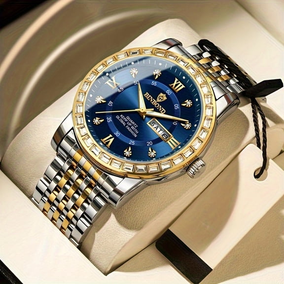 Men's Trendy Fashion Business Double Calendar Luminous Quartz Wrist Watch