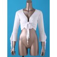thumbnail image 5 of Kaerm Women Ballet Wrap Top Belly Dance V Neck 3/4 Sleeve Self Tie Shrugs Cardigan Top White One Size, 5 of 7