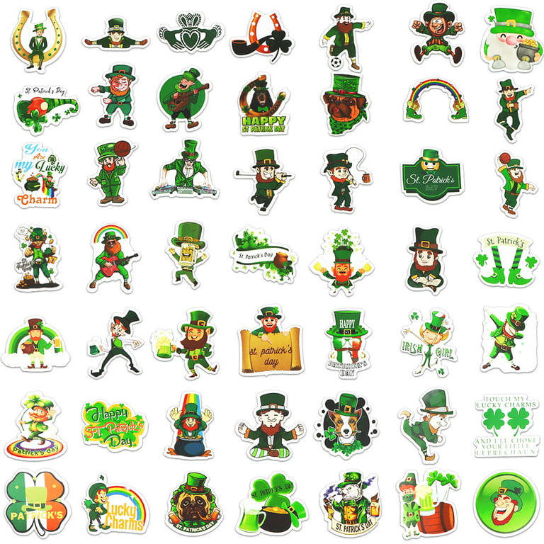 WaaHome 100Pcs St.Patrick's Day Stickers St.Patrick's Day Shamrock Irish  Stickers Leprechaun Clover Scrapbook Stickers Supplies 