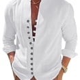 thumbnail image 1 of Camisa de lino para hombre, camisa de lino de algodón de manga larga con cuello alto y tapeta de botones, camisa ligera de verano para hombre, camisa casual, camisa henley, 1 of 5