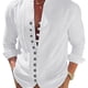 thumbnail image 1 of Camisa de lino para hombre, camisa de lino de algodón de manga larga con cuello alto y tapeta de botones, camisa ligera de verano para hombre, camisa casual, camisa henley, 1 of 5