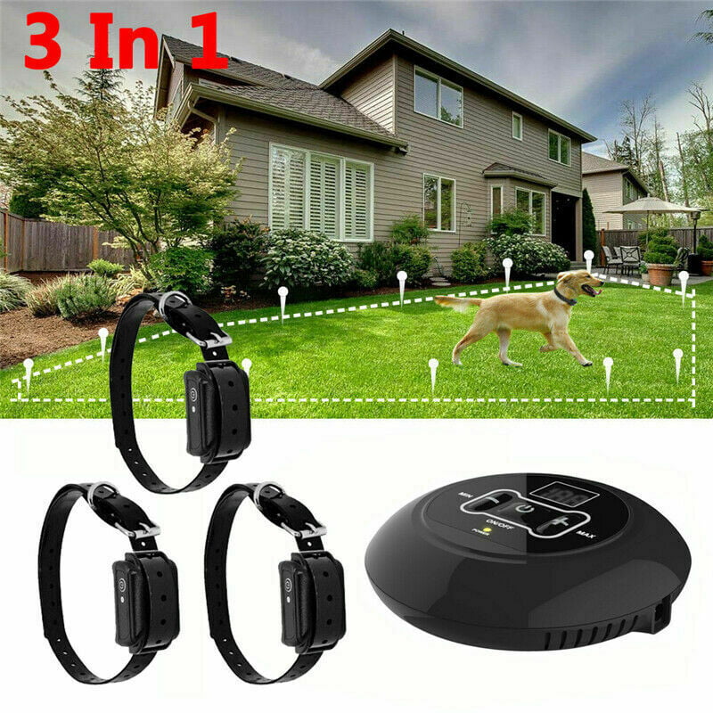 Wireless Dog Fence Electric Pet Containment System,Waterproof Reflective Stripe Collar Rechargeable Dog Collar,Adjustable Range LED Distance Display for All Dogs,for2dogs