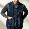 thumbnail image 4 of LODIENY Men Casual Denim Utility Vest Outdoor Button Up V Neck Sleeveless Retro Jean Waistcoat Lightweight Hiking Fishing Gilet Outerwear with Multi Pockets Blue XXL, 4 of 5