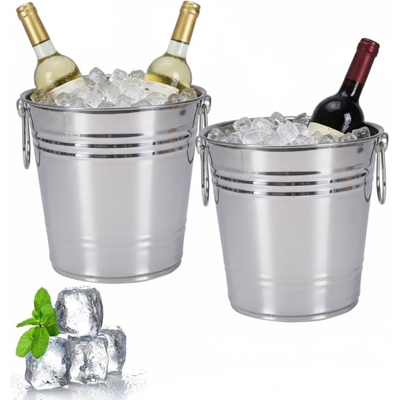Pethiy 2-Pack Stainless Steel Ice Buckets with Handles, 3L Wine Chiller for Parties & Cocktail Bar, Beverage Tub for Indoor Outdoor - Silver