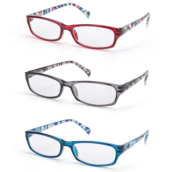 3 Pack Blue Light Blocking Reading Glasses for Women, Spring Hinge, 3 colors, Anti Eyestrain, 2.00