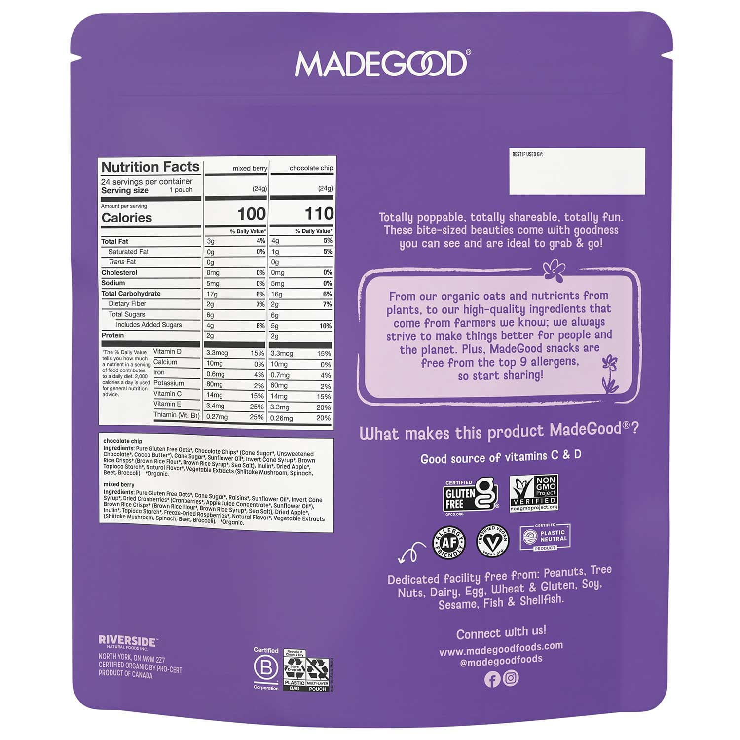 MadeGood Mixed Berry & Chocolate Chip Granola Minis, 0.85 Ounce (Pack of 24)