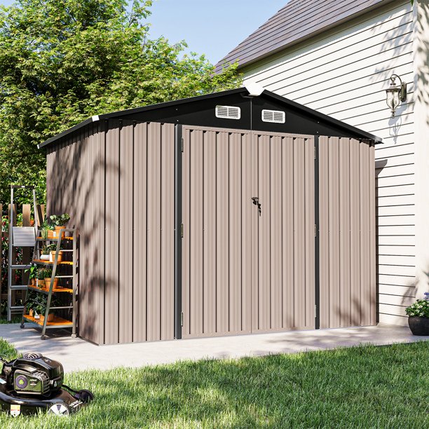 GVDV Metal Shed, 8 x 6 ft Metal Outdoor Storage Shed with Updated
