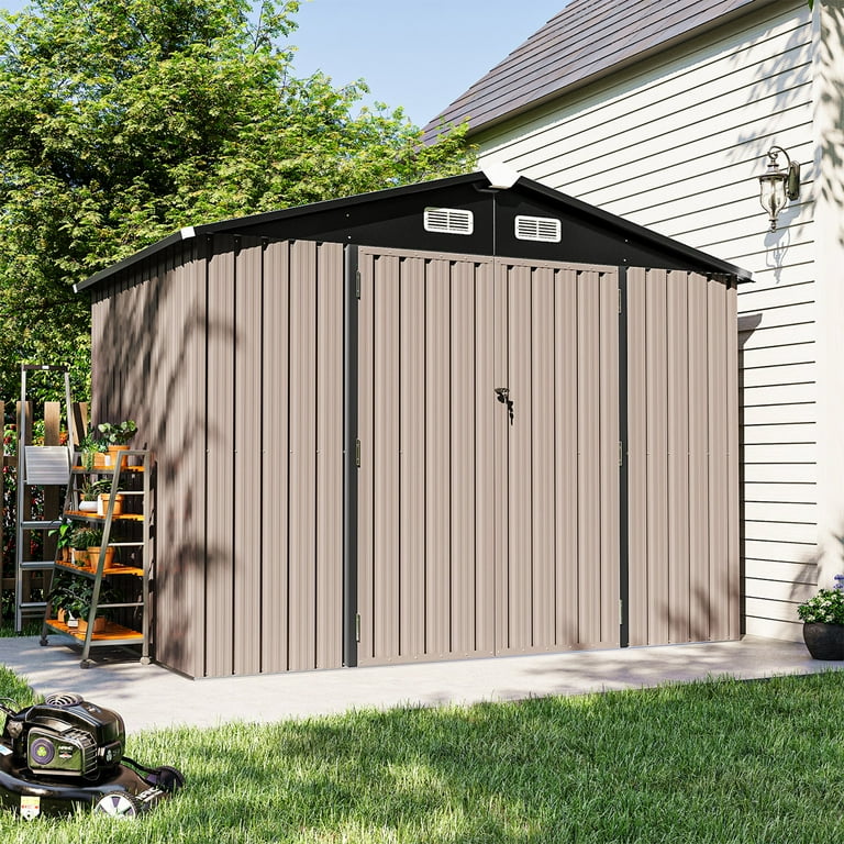 GVDV Metal Shed, 8'x6' Outdoor Storage Shed, Lockable Galvanized