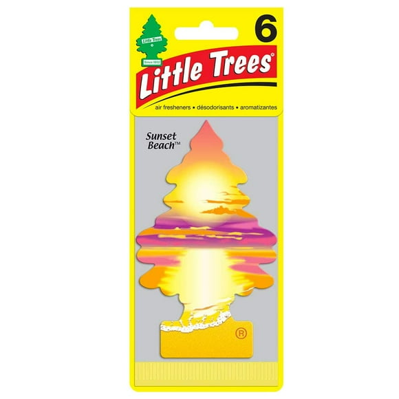Ambientador para coche LITTLE TREES, paquete de 6 unidades, aroma a playa y puesta de sol