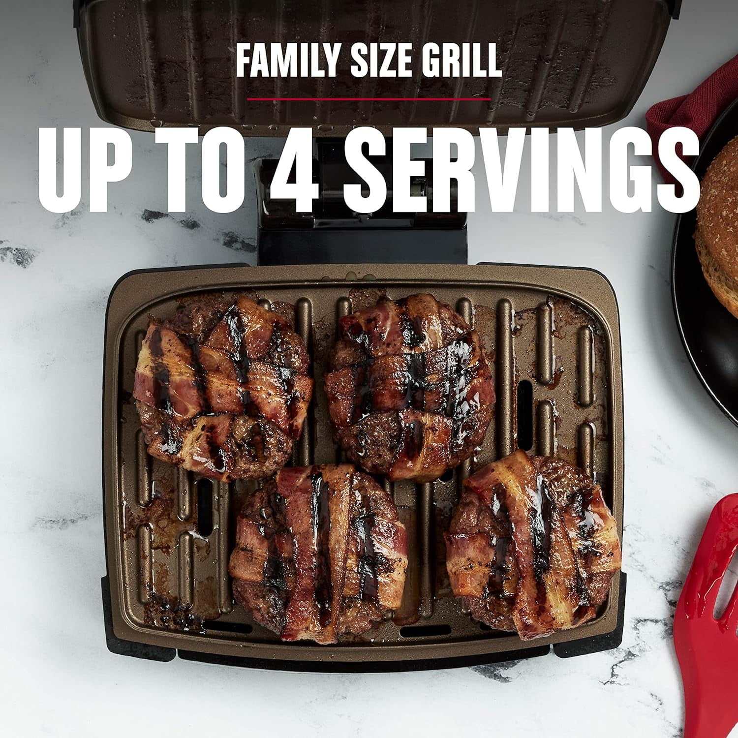 George Foreman GRES060BZ Contact Submersible? Grill, NEW Dishwasher Safe, Wash the Entire Grill, Easy-to-Clean Nonstick, Black/Bronze