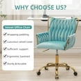 thumbnail image 6 of Westice Velvet Desk Chair, Home Office Gold Comfy Chair with Hand Woven High Back, Height Adjustable Swivel Chair with Comfy Upholster for Makeup Vanity Living Room Bedroom, Light Blue, 6 of 9