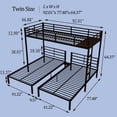 thumbnail image 3 of Metal Triple Bunk Bed, Twin Over Twin Over Twin Bunk Bed Frame with Guardrails and Ladder, Heavy Duty Separates Into 3 Individual Beds, Space-Saving Guest Ready Solution for Bedroom Dormitory, Black, 3 of 11