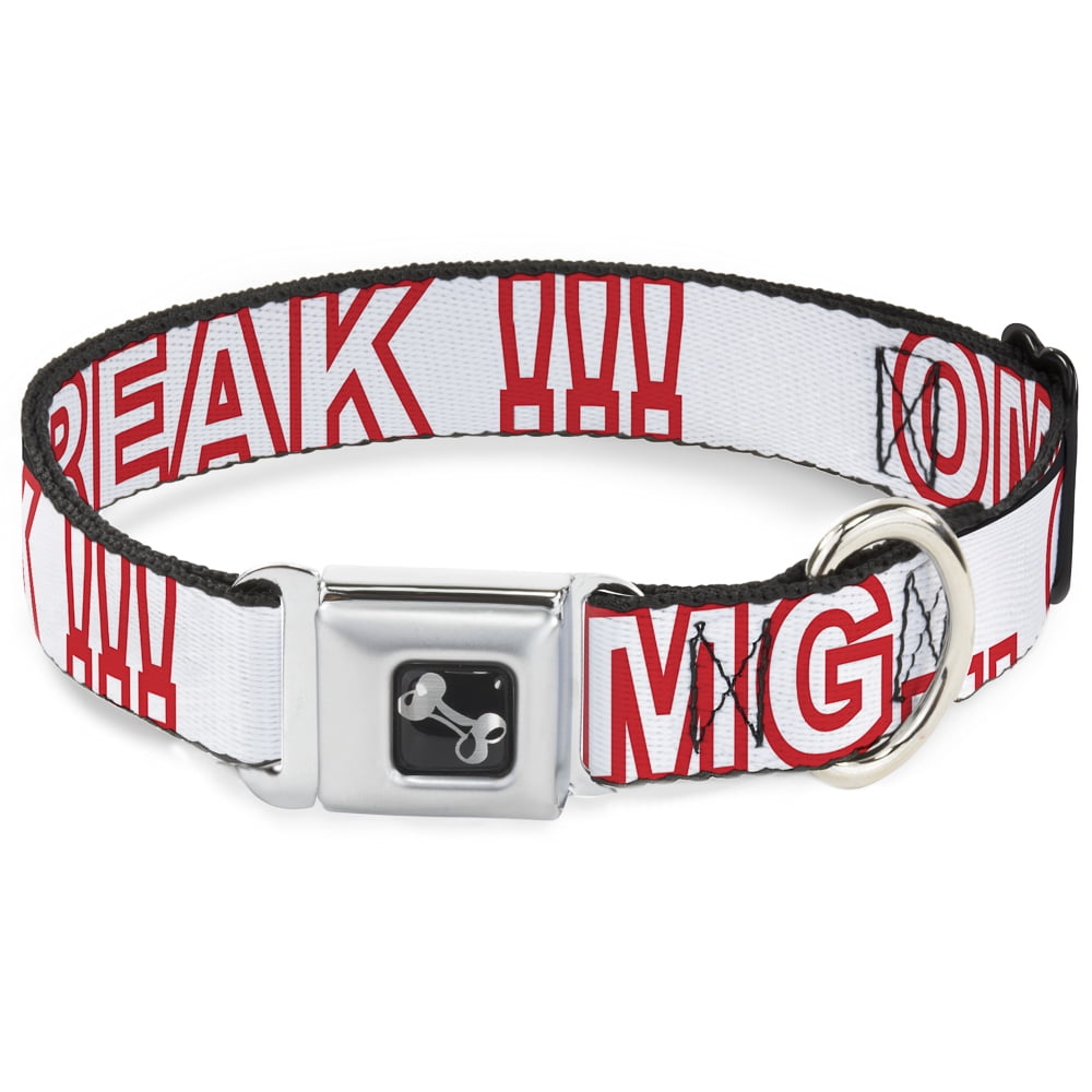 Buckle-Down Pet Collar, Dog Collar Metal Seatbelt Buckle, OMG Give Me A Break White Red, 9.5 to 13 Inches 1.0 Inch Wide